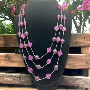 Robert Rose Purple & Silver Chain 3 Tier 18 7/8 In Necklace!